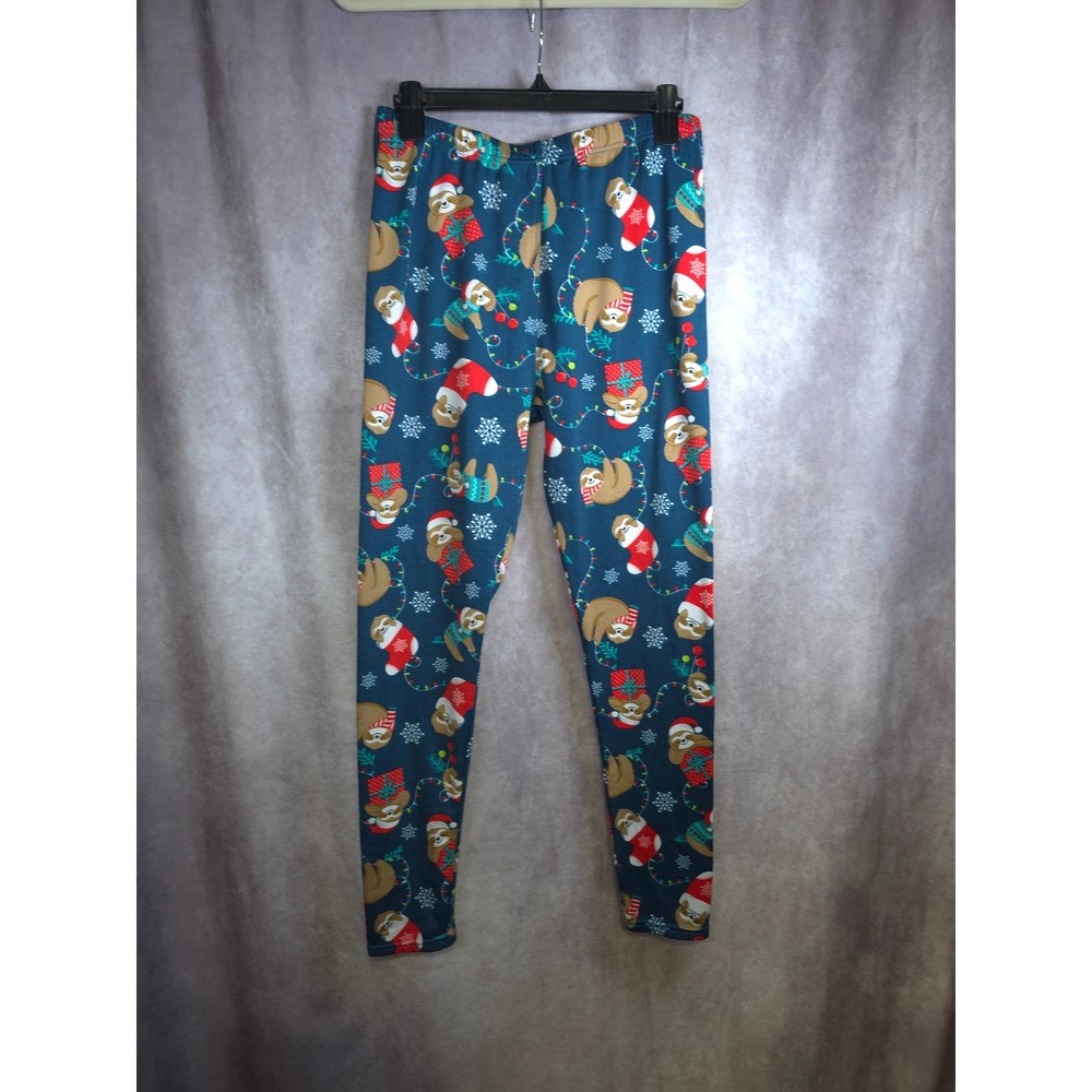 Lildy Printed Fleece Leggings‎ Women's Christmas Sloth Snowflake Print Size L